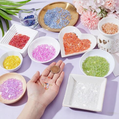 2100pcs 7 ألوان الزجاج بوجل حبات 6-8 ملم أنبوب طويل من الخرز الفضفاضة بذرة ملونة الخرز الحرف الصغيرة لقرار سوار DIY وصنع المجوهرات ، الفتحة: 0.6 ملم in Saudi Arabia