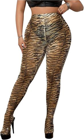 WDIRARA Women's Plus Size Mesh Leopard Print Leggings High Waisted Sheer Skinny Pants in Saudi Arabia
