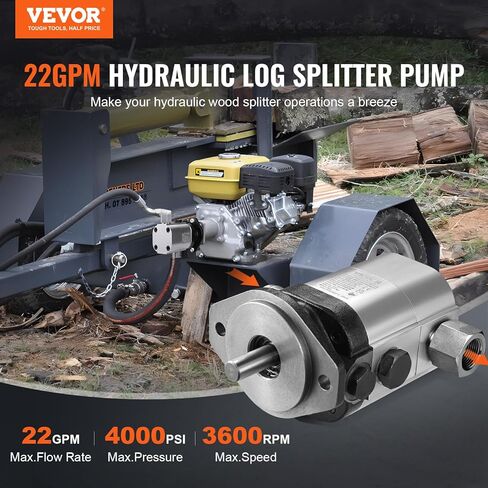 VEVOR Hydraulic Wood Log Splitter Pump, 16GPM, 2 Stage 4000PSI, 1'' Inlet 1/2'' NPT Outlet 3600 RPM Aluminum Hydraulic Gear Pump, for Small Engine Mounting Log Splitters Snowplow in Kuwait