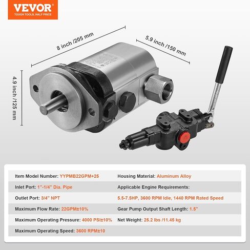 VEVOR Hydraulic Wood Log Splitter Pump, 16GPM, 2 Stage 4000PSI, 1'' Inlet 1/2'' NPT Outlet 3600 RPM Aluminum Hydraulic Gear Pump, for Small Engine Mounting Log Splitters Snowplow in Kuwait