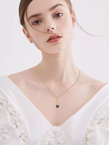 Tahitian Black Pearl AAAA 18K أبيض الذهب مطلي بالولاية الفضية y قلادة Y للذكرى عيد ميلاد هدية المجوهرات للنساء أمي صديقة لها in Kuwait