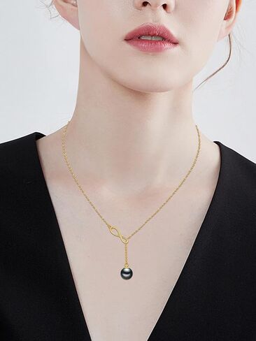 Tahitian Black Pearl AAAA 18K أبيض الذهب مطلي بالولاية الفضية y قلادة Y للذكرى عيد ميلاد هدية المجوهرات للنساء أمي صديقة لها in Kuwait