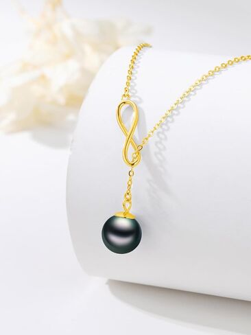 Tahitian Black Pearl AAAA 18K أبيض الذهب مطلي بالولاية الفضية y قلادة Y للذكرى عيد ميلاد هدية المجوهرات للنساء أمي صديقة لها in Kuwait