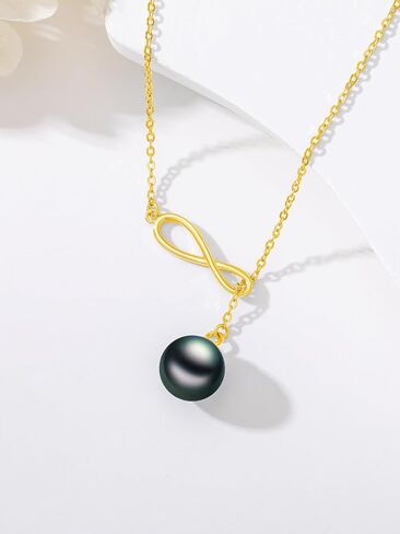 Tahitian Black Pearl AAAA 18K أبيض الذهب مطلي بالولاية الفضية y قلادة Y للذكرى عيد ميلاد هدية المجوهرات للنساء أمي صديقة لها in Kuwait