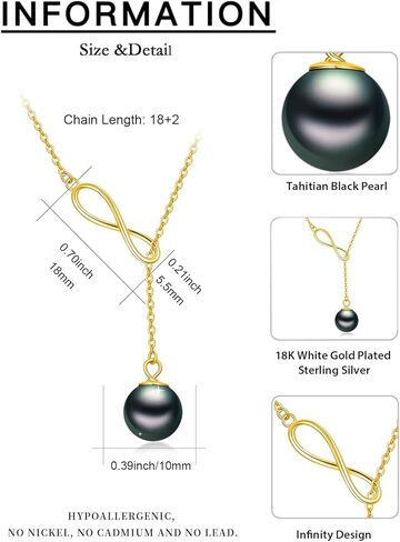 Tahitian Black Pearl AAAA 18K أبيض الذهب مطلي بالولاية الفضية y قلادة Y للذكرى عيد ميلاد هدية المجوهرات للنساء أمي صديقة لها in Kuwait