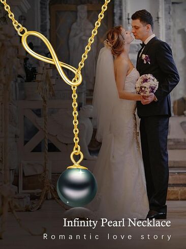 Tahitian Black Pearl AAAA 18K أبيض الذهب مطلي بالولاية الفضية y قلادة Y للذكرى عيد ميلاد هدية المجوهرات للنساء أمي صديقة لها in Kuwait