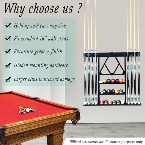 حامل حائط جديلة Cue Stick Holder 8 إشارات ، حامل عصا البلياردو ، رف جديلة البلياردو لإكسسوارات طاولة البلياردو. حامل عصا طاولة البلياردو مصنوع من الخشب الصلب بنسبة 100 ٪ (الماهوغوني) in Kuwait
