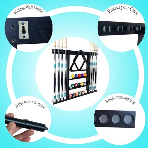 حامل حائط جديلة Cue Stick Holder 8 إشارات ، حامل عصا البلياردو ، رف جديلة البلياردو لإكسسوارات طاولة البلياردو. حامل عصا طاولة البلياردو مصنوع من الخشب الصلب بنسبة 100 ٪ (الماهوغوني) in Kuwait