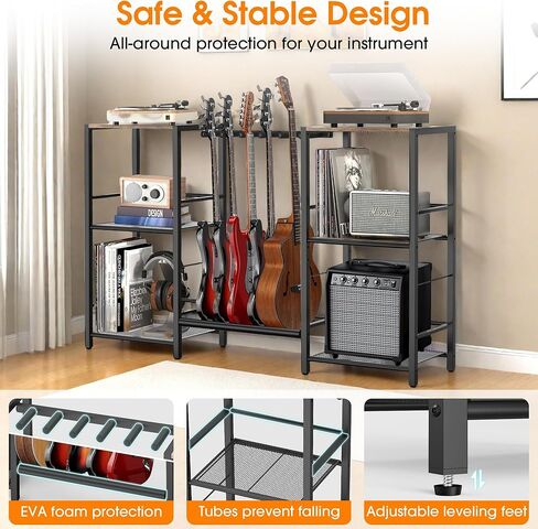 Guitar and Amp Stand, Guitar Rack with Shelves, Record Player Storage Organizer for Bass, Eectric Guitar, Music Gear, Music Accessories in Kuwait