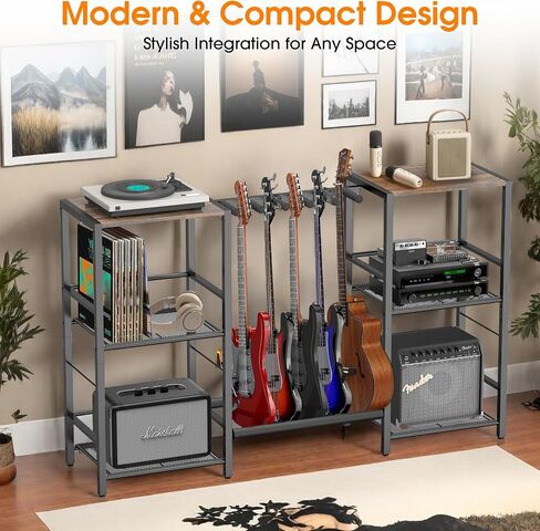 Guitar and Amp Stand, Guitar Rack with Shelves, Record Player Storage Organizer for Bass, Eectric Guitar, Music Gear, Music Accessories in Kuwait