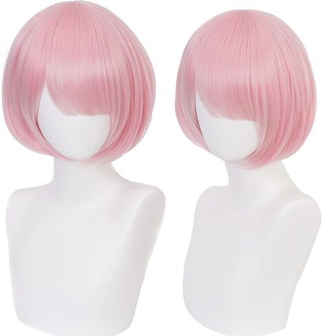 Cosplay Wig with Short Hair Straight Purple and pink mixed Natural Synthetic Hair with and Wig Cap for Women Halloween Cosplay in Kuwait