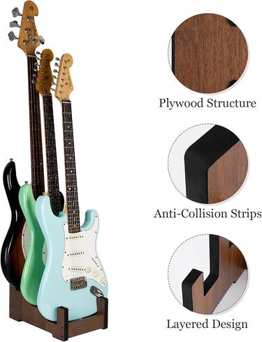 Wood Multi Guitar Stand ، 3 حامل حامل ، أرضية لإنقاذ الفضاء للمنزل ، استوديو الموسيقى ، المسرح - الجوز (الجوز) in Saudi Arabia