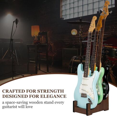 Wood Multi Guitar Stand ، 3 حامل حامل ، أرضية لإنقاذ الفضاء للمنزل ، استوديو الموسيقى ، المسرح - الجوز (الجوز) in Saudi Arabia