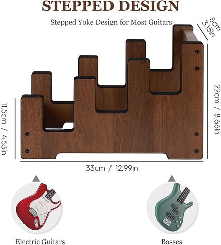 Wood Multi Guitar Stand ، 3 حامل حامل ، أرضية لإنقاذ الفضاء للمنزل ، استوديو الموسيقى ، المسرح - الجوز (الجوز) in Saudi Arabia