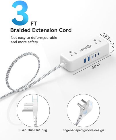 5 USB (3 USB C) قطاع كهربائي صغير مسطح سد مسطح قصير 3 أقدام ، 5 محطة شحن USB 24W/4.8A و 4 منافذ ، واقي غير متصمم مع 3 منفذ جانبي لمكتب سفن سفر. in Kuwait