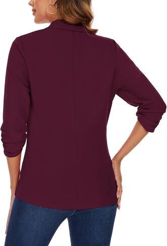 Womens Casual Blazer Ruched 3/4 Sleeve Open Front Cardigan Work Office Blazers Suit Jacket with Zipper Pocket in Kuwait