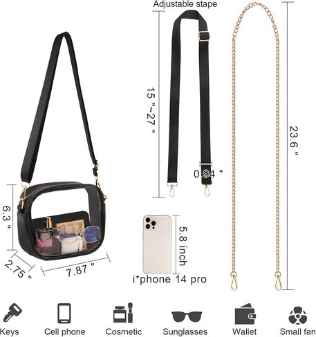 وافق Clear Bag Stadium على حقيبة Crossbody Clear لأحداث الاستاد والحفلات الموسيقية مع اثنين من الأشرطة القابلة للفصل in Saudi Arabia