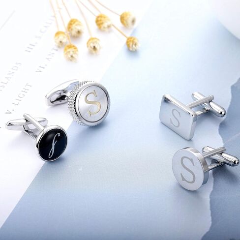 LOYALLOOK 4 Pairs R Letter Shirts Cufflinks, Alphabet Set, Fashion Dazzle Tuxedo Accessories for Men - Elegant Formal Wear for Weddings/Business - Silver/Black/gold in Saudi Arabia