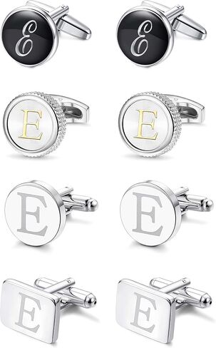 LOYALLOOK 4 Pairs R Letter Shirts Cufflinks, Alphabet Set, Fashion Dazzle Tuxedo Accessories for Men - Elegant Formal Wear for Weddings/Business - Silver/Black/gold in Saudi Arabia