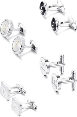 LOYALLOOK 4 Pairs R Letter Shirts Cufflinks, Alphabet Set, Fashion Dazzle Tuxedo Accessories for Men - Elegant Formal Wear for Weddings/Business - Silver/Black/gold in Saudi Arabia