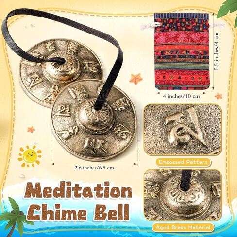 3 مجموعات أداة التأمل تشمل تبتيا Tingsha Cymbals واحدة نغمة جرس يدوية رنين مع طبل الطبل وطبل بحر الخرزة مع حقيبة القماش الرباط للمعلمين إدارة الفصول الدراسية in Kuwait