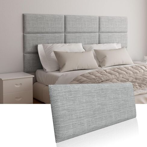 Upholstered Wall Mounted Headboard for Twin in Light Grey, Peel and Stick Wall Padding Panel Terry Cloth, 4 Panels Sized 9.84" x 23.62" in Saudi Arabia