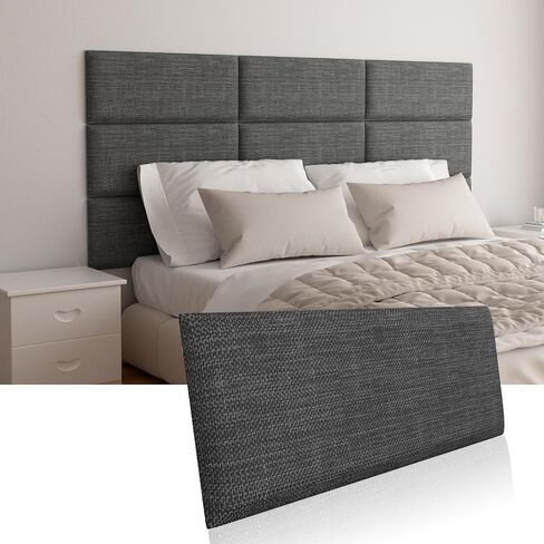 Upholstered Wall Mounted Headboard for Twin in Light Grey, Peel and Stick Wall Padding Panel Terry Cloth, 4 Panels Sized 9.84" x 23.62" in Saudi Arabia