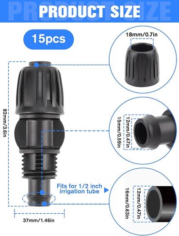 Kalolary 15PCS Drip Irrigation Fittings 1/2" Irrigation Tubing Coupling Lock Barbed Coupling for Drip Irrigation Tubing Anti-Drop Irrigation Coupling for Garden Drip Irrigation Parts in Saudi Arabia
