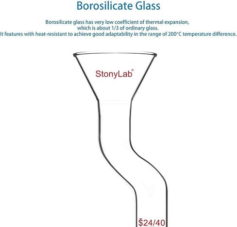 stonylab Powder Funnel with Offset Design, Borosilicate Glass with 24/40 Standard Joint, 50mm Top Diameter, Heavy Duty and Reusable for Laboratory, Research, and Teaching Applications in Saudi Arabia