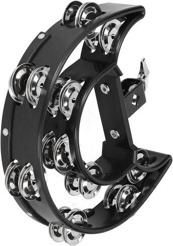 مجموعة طبل RitoeasySports HI HAT Tambourine ، أجراس الفولاذ المقاوم للصدأ متعددة الوظائف ، حشرجة السوداء ، صف مزدوج الصفوف لعازفي الجيتار. in Saudi Arabia