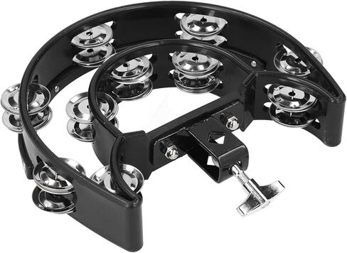 مجموعة طبل RitoeasySports HI HAT Tambourine ، أجراس الفولاذ المقاوم للصدأ متعددة الوظائف ، حشرجة السوداء ، صف مزدوج الصفوف لعازفي الجيتار. in Saudi Arabia