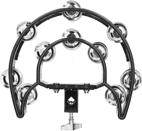 مجموعة طبل RitoeasySports HI HAT Tambourine ، أجراس الفولاذ المقاوم للصدأ متعددة الوظائف ، حشرجة السوداء ، صف مزدوج الصفوف لعازفي الجيتار. in Saudi Arabia