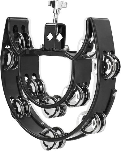 مجموعة طبل RitoeasySports HI HAT Tambourine ، أجراس الفولاذ المقاوم للصدأ متعددة الوظائف ، حشرجة السوداء ، صف مزدوج الصفوف لعازفي الجيتار. in Saudi Arabia