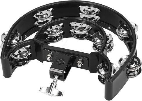 مجموعة طبل RitoeasySports HI HAT Tambourine ، أجراس الفولاذ المقاوم للصدأ متعددة الوظائف ، حشرجة السوداء ، صف مزدوج الصفوف لعازفي الجيتار. in Saudi Arabia