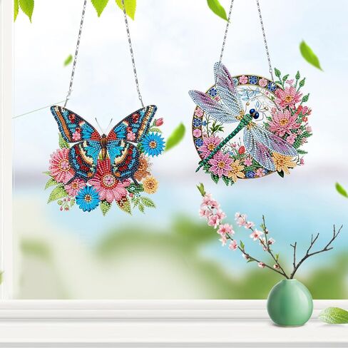 MaiYiYi 3 PCS Hanging Diamond Art Pendant Painting Kit Fairy Special Crystal Gem Craft Painting Set Butterfly Diamond Painting Ornaments for Adult Home Wall Window Decor (13.58X7.48 in) in Saudi Arabia