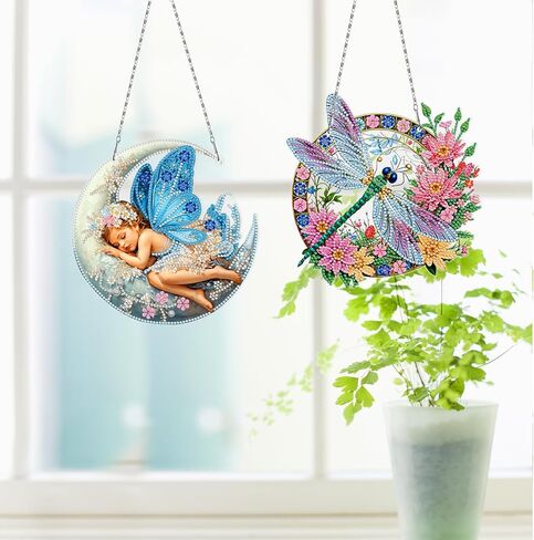 MaiYiYi 3 PCS Hanging Diamond Art Pendant Painting Kit Fairy Special Crystal Gem Craft Painting Set Butterfly Diamond Painting Ornaments for Adult Home Wall Window Decor (13.58X7.48 in) in Saudi Arabia