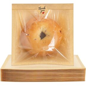 100 حزمة أكياس مخبز قابلة للحرارة مع نافذة ، 7.1 × 7.5 بوصة أكياس تغليف ملفات تعريف الارتباط مع الأكمام الورقية بيع الختم للخبز ، شريحة الكيك ، شطيرة ، دونات ، المعجنات in Kuwait