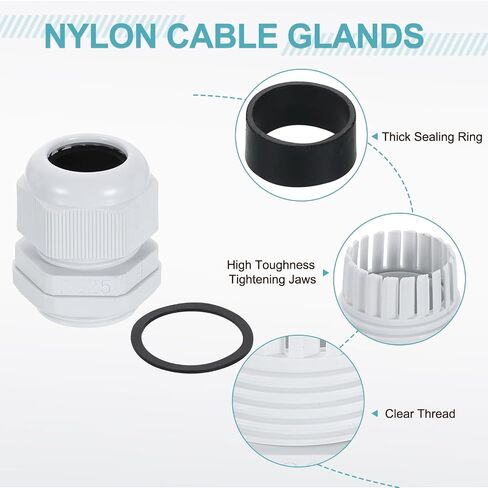 uxcell 2Pcs PG25 Nylon Cable Glands, Waterproof Cord Grip Connector with Washer, Adjustable 16-21mm Wire Grommet Protectors with Gaskets and Locknut for Junction Box, Black in Saudi Arabia