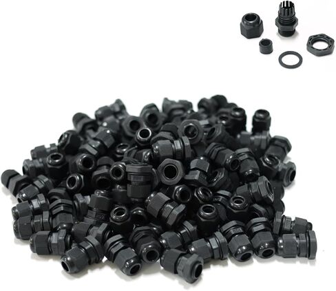 100 PCS مقاوم للماء PG9 موصل الغدة الكابل الأسود IP68 M16 كبل كبل الخيط مع حلقة مطاطية Locknut لسلك 4-8 مم in Kuwait