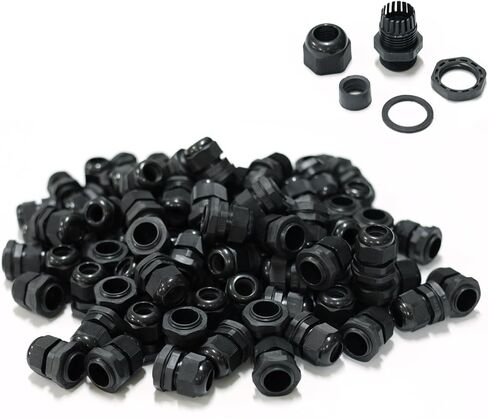 100 PCS مقاوم للماء PG9 موصل الغدة الكابل الأسود IP68 M16 كبل كبل الخيط مع حلقة مطاطية Locknut لسلك 4-8 مم in Kuwait