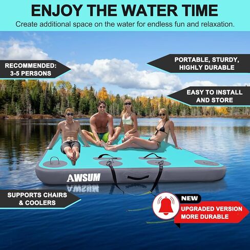 AWSUM Inflatable Floating Dock Air Dock Platform, 6ft/8ft Non-Slip Inflatable Water Mat Floating Island Raft for Lake Pool Beach Ocean in Kuwait
