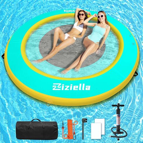 Inflatable Floating Water Hammock, 8ft/10ft Round Floating Ring for Adults Kids with Mesh, 6 inch Thick Floating Platform River Floats Dock for Pool Ocean Lake Beach in Kuwait