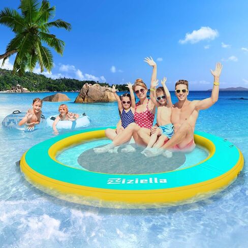 Inflatable Floating Water Hammock, 8ft/10ft Round Floating Ring for Adults Kids with Mesh, 6 inch Thick Floating Platform River Floats Dock for Pool Ocean Lake Beach in Kuwait