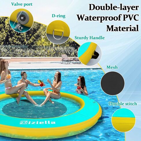 Inflatable Floating Water Hammock, 8ft/10ft Round Floating Ring for Adults Kids with Mesh, 6 inch Thick Floating Platform River Floats Dock for Pool Ocean Lake Beach in Kuwait