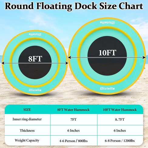 Inflatable Floating Water Hammock, 8ft/10ft Round Floating Ring for Adults Kids with Mesh, 6 inch Thick Floating Platform River Floats Dock for Pool Ocean Lake Beach in Kuwait