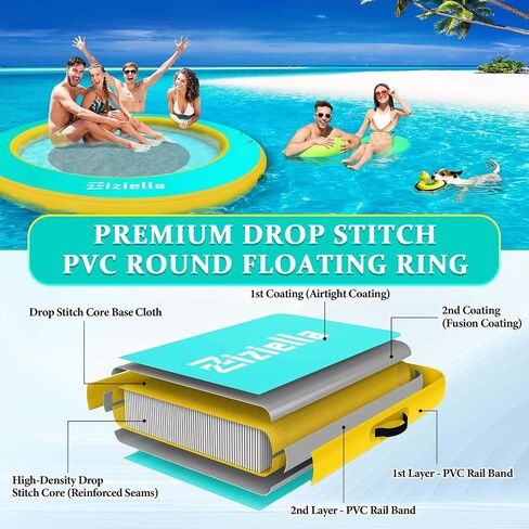 Inflatable Floating Water Hammock, 8ft/10ft Round Floating Ring for Adults Kids with Mesh, 6 inch Thick Floating Platform River Floats Dock for Pool Ocean Lake Beach in Kuwait