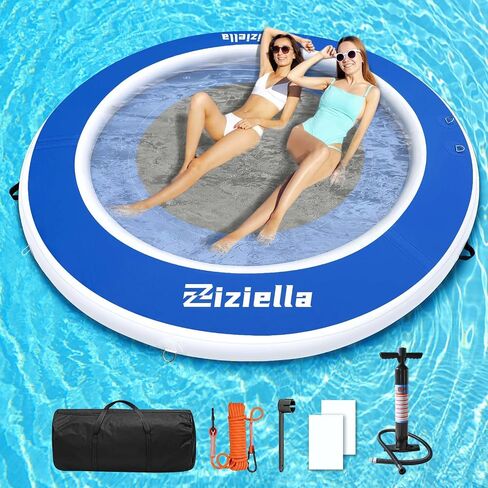 Inflatable Floating Water Hammock, 8ft/10ft Round Floating Ring for Adults Kids with Mesh, 6 inch Thick Floating Platform River Floats Dock for Pool Ocean Lake Beach in Kuwait