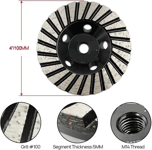 DT- 1pc Aluminum Based Grinding Cup Wheel M14 Thread Grinding Sanding Disc Lower for Marble Granite(1pc 100MM G100 M14) in Kuwait