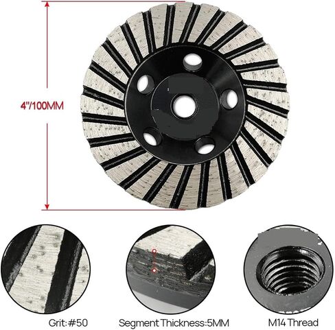 DT- 1pc Aluminum Based Grinding Cup Wheel M14 Thread Grinding Sanding Disc Lower for Marble Granite(1pc 100MM G100 M14) in Kuwait