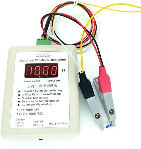 YMC01 Handheld DC Milliohm Meter, Low Resistance Tester Four-Wire Kelvin Measurement Digital Display 2R 20R Range For Electronics Testing For Circuit Board Wire Ohmmeters(large clip 20R) in Saudi Arabia